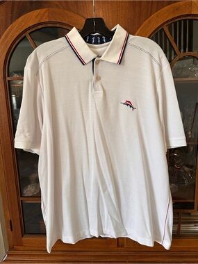 Tommy Bahama Men's White Polo with Red & Navy Trim